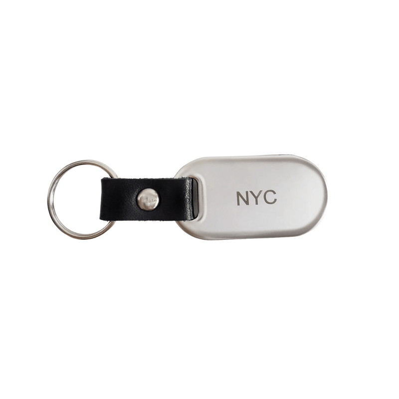 stainless steel and leather keychain engraved with latitude longitude coordinates by Lat & Lo. www.latandlo.com